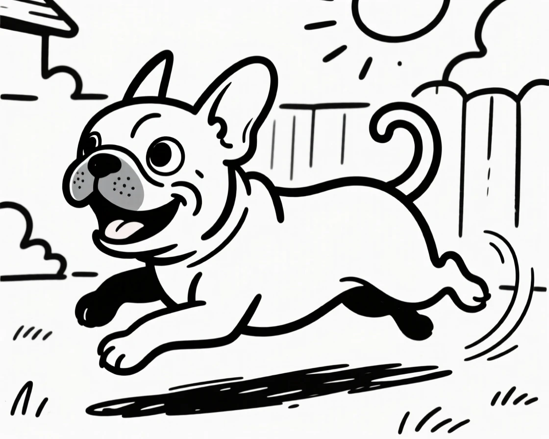 A French bulldog chasing its own tail in a sunny backyard, ears flopping mid-spin.
