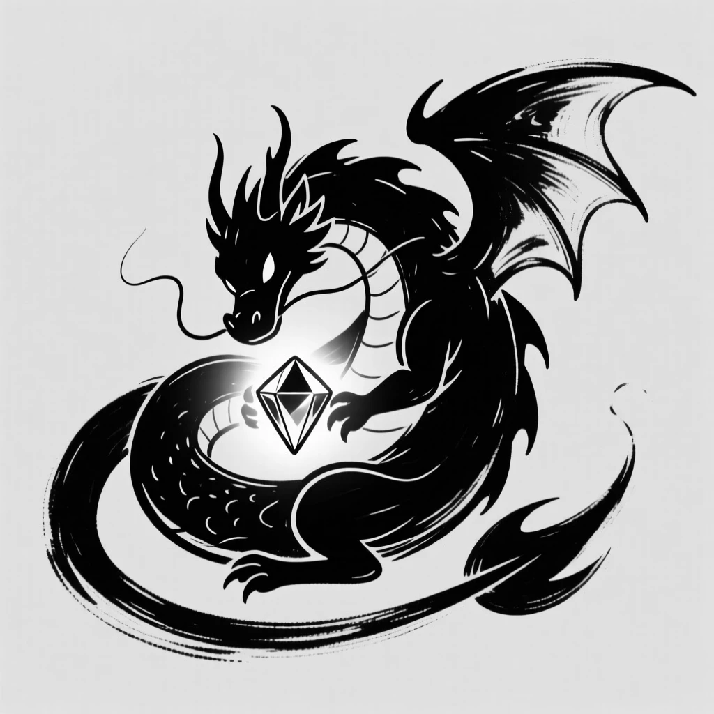 A tiny dragon character curled protectively around a single glowing gem.