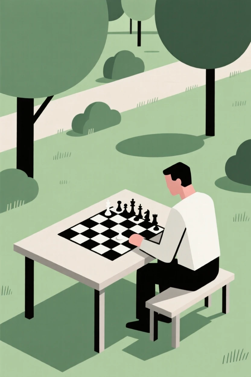 A man playing chess in a park