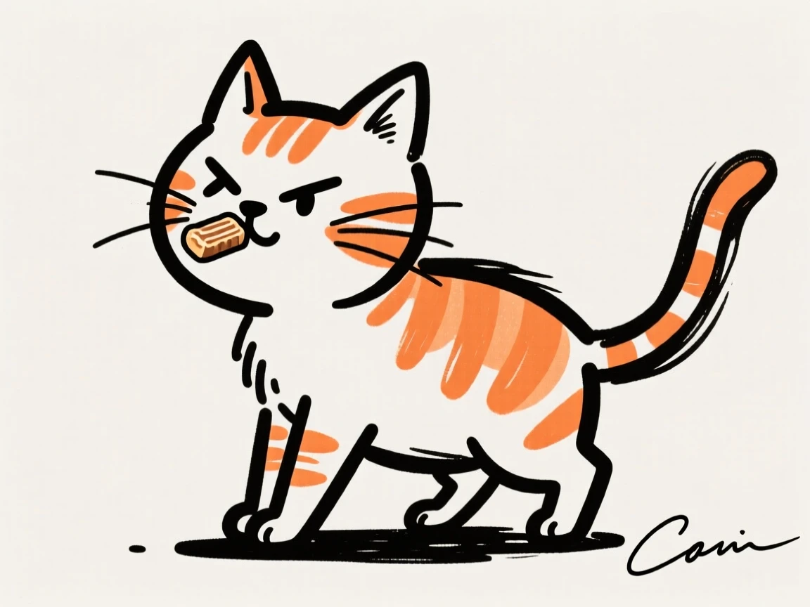 A orange tabby kitten balancing a treat on its nose, eyes crossed in concentration.