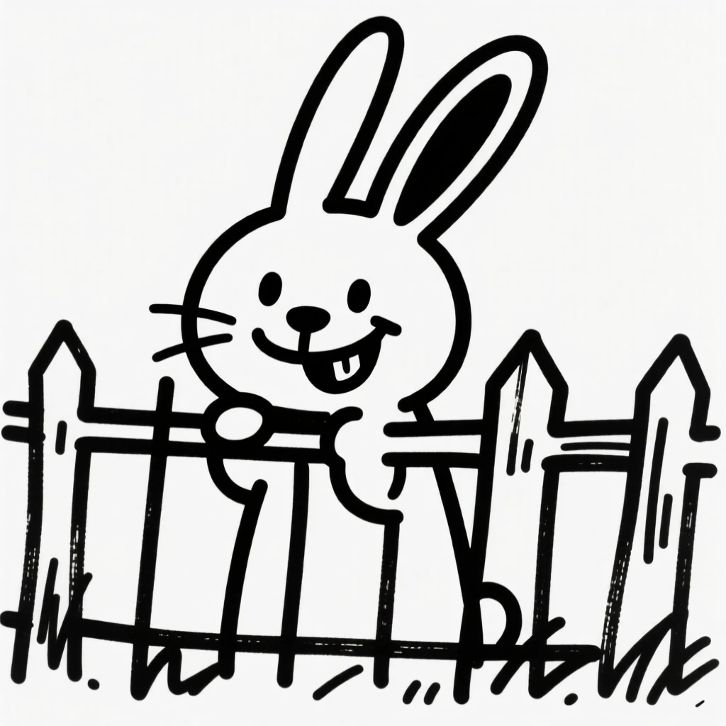 A bunny rabbit peeking through a fence with a mischievous grin.