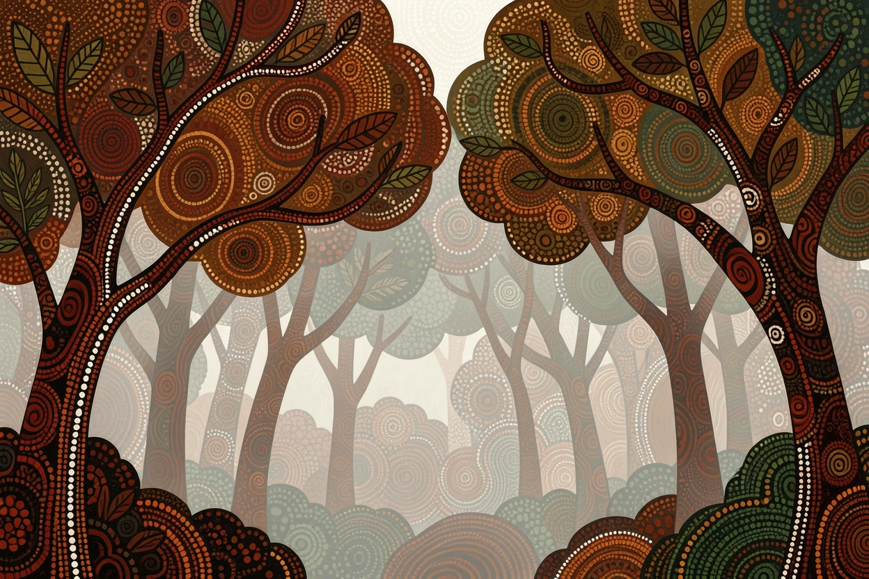 A fog-covered rainforest canopy shrouded in morning mist