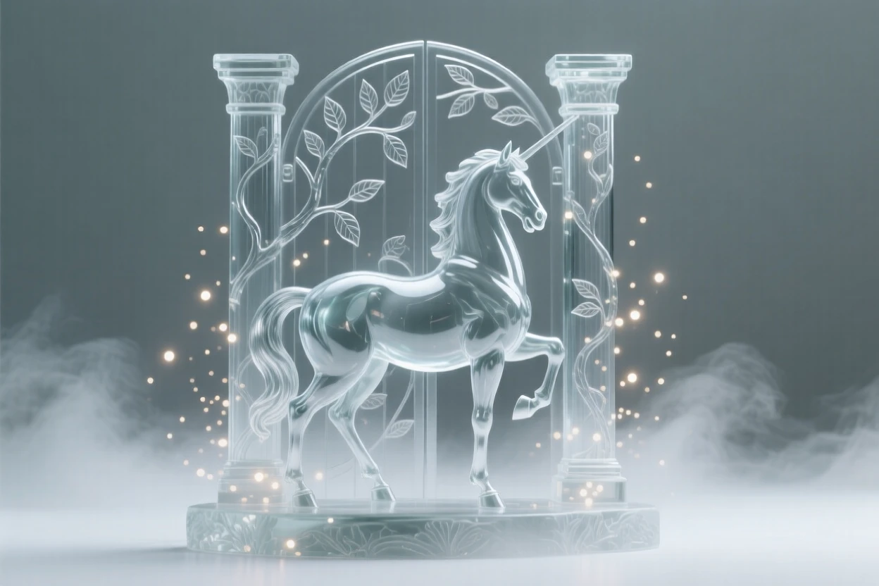A centaur standing guard at a forest gate surrounded by softly glowing particles and gentle mist, wide cinematic composition, radiating magic and serenity.
