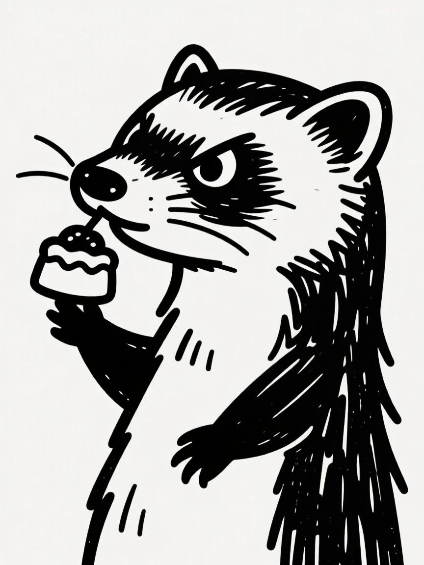 A ferret balancing a treat on its nose, eyes crossed in concentration.