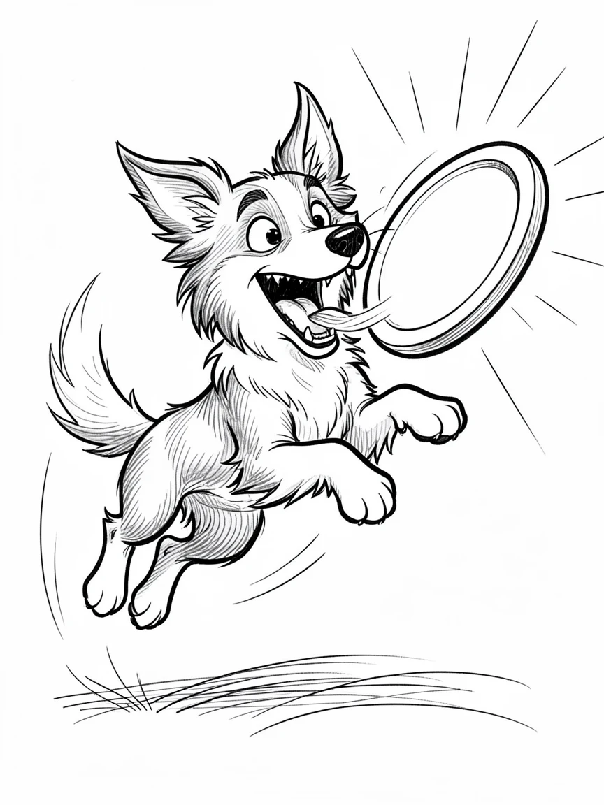 [Cute Animals & Pets] Adorable scene of a playful border collie catching a frisbee mid-air, bursting with charm and playful energy