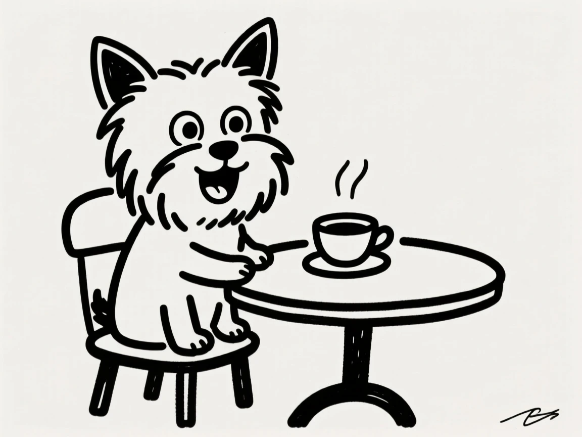 A yorkie sitting at a tiny table with a teacup, having a pretend tea party.