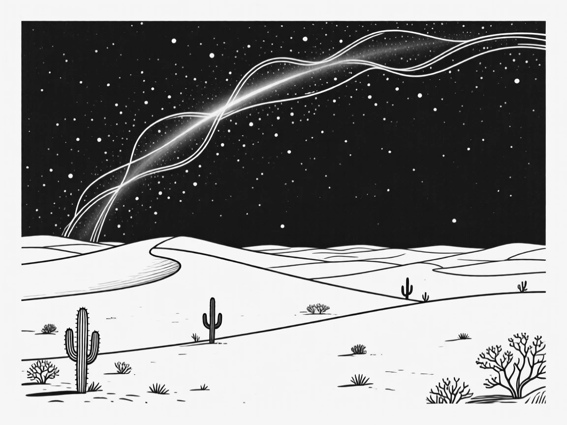 A view of the Milky Way stretching over a silhouetted desert