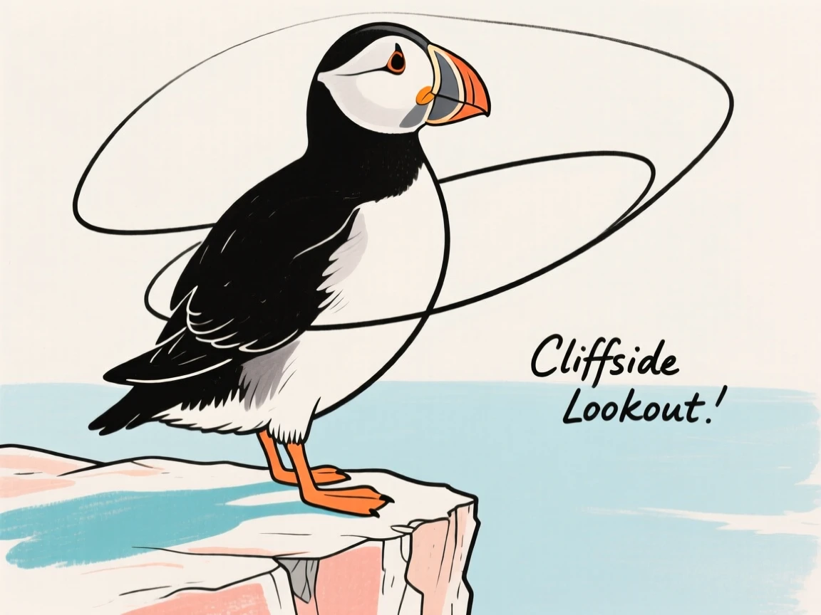 A puffin standing on a cliff edge