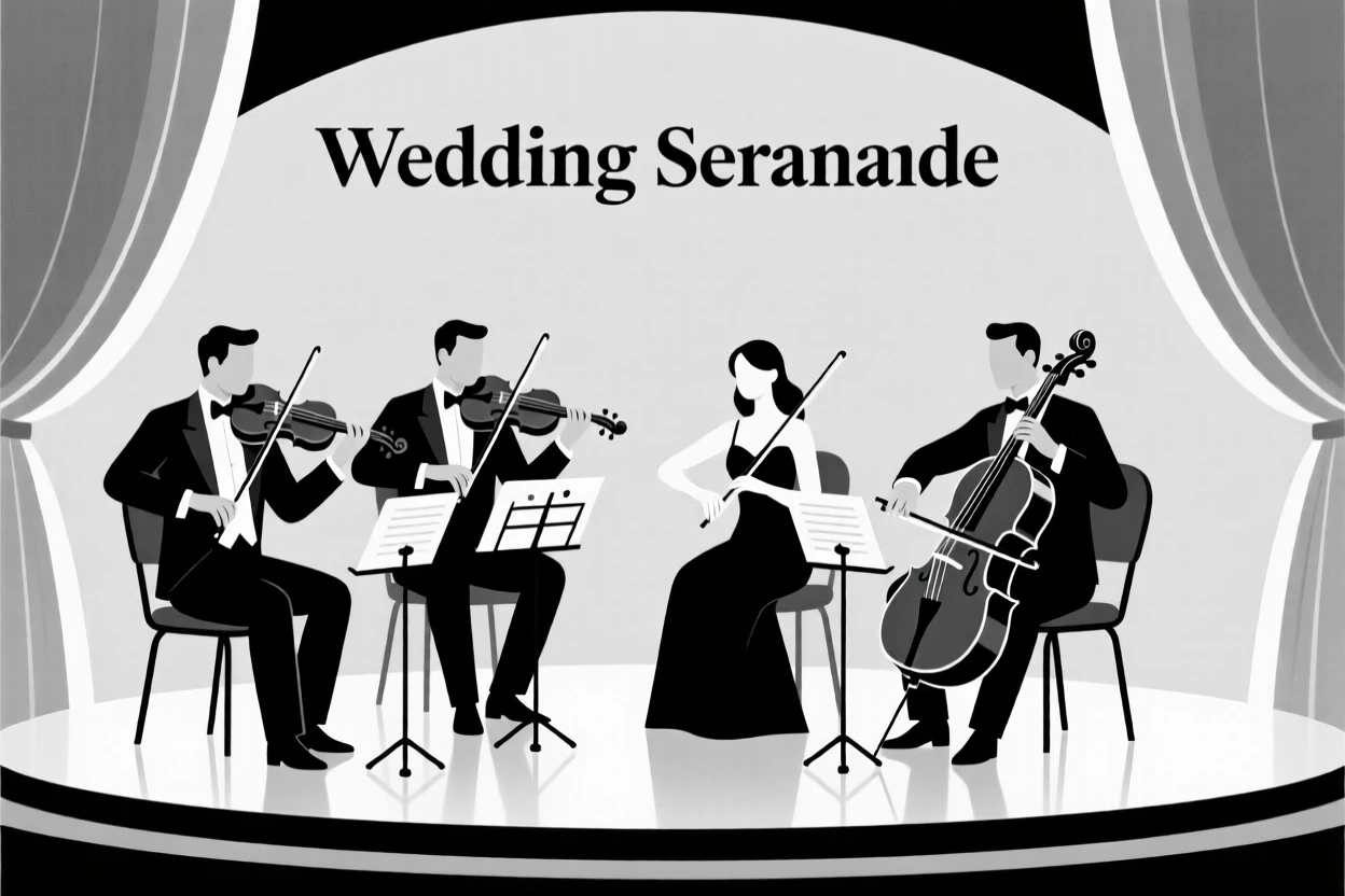 A string quartet performing at an elegant wedding.