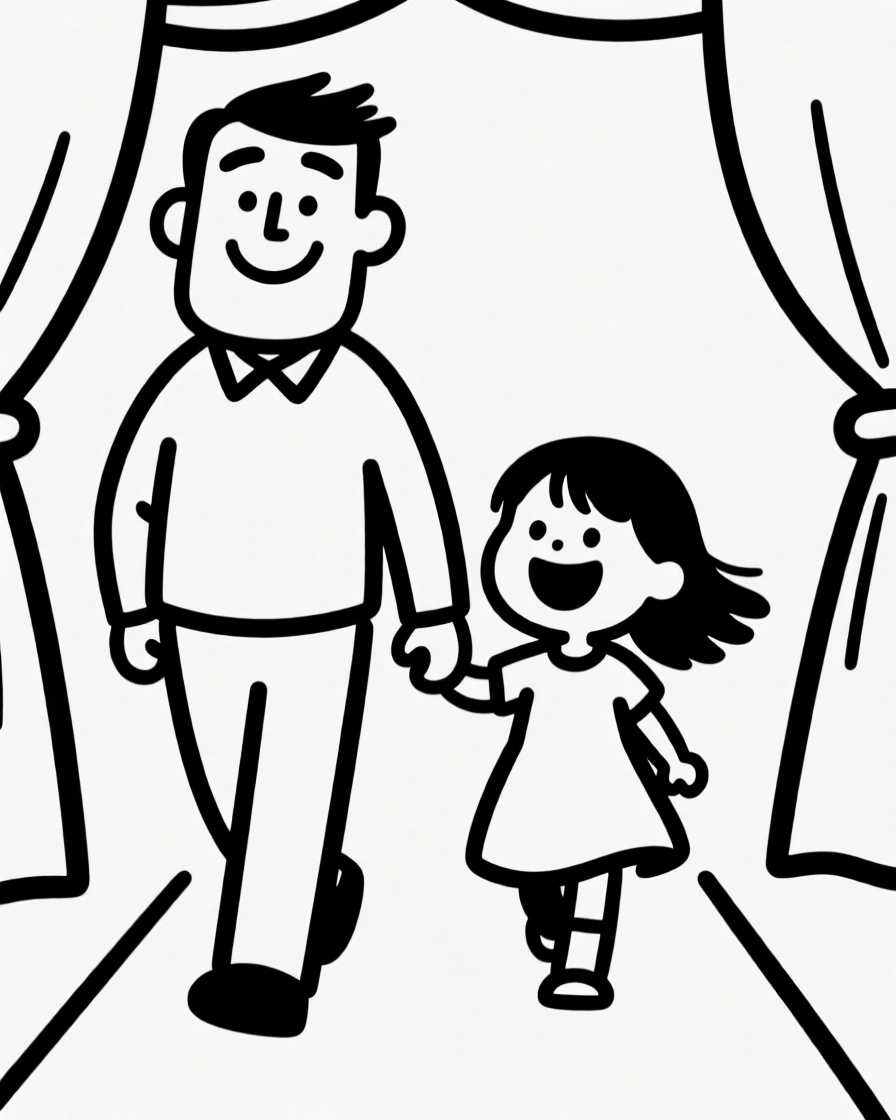 A father walking his daughter down the aisle, both beaming with emotion.