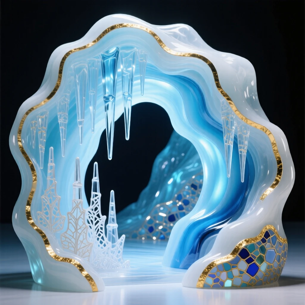 A hidden ice cave with icicles catching soft blue light, rare and ethereal.
