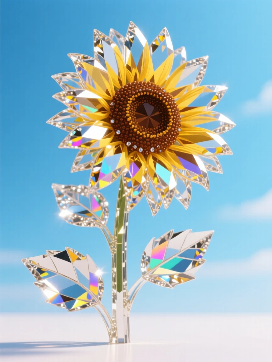 A single sunflower standing tall against a brilliant blue summer sky.