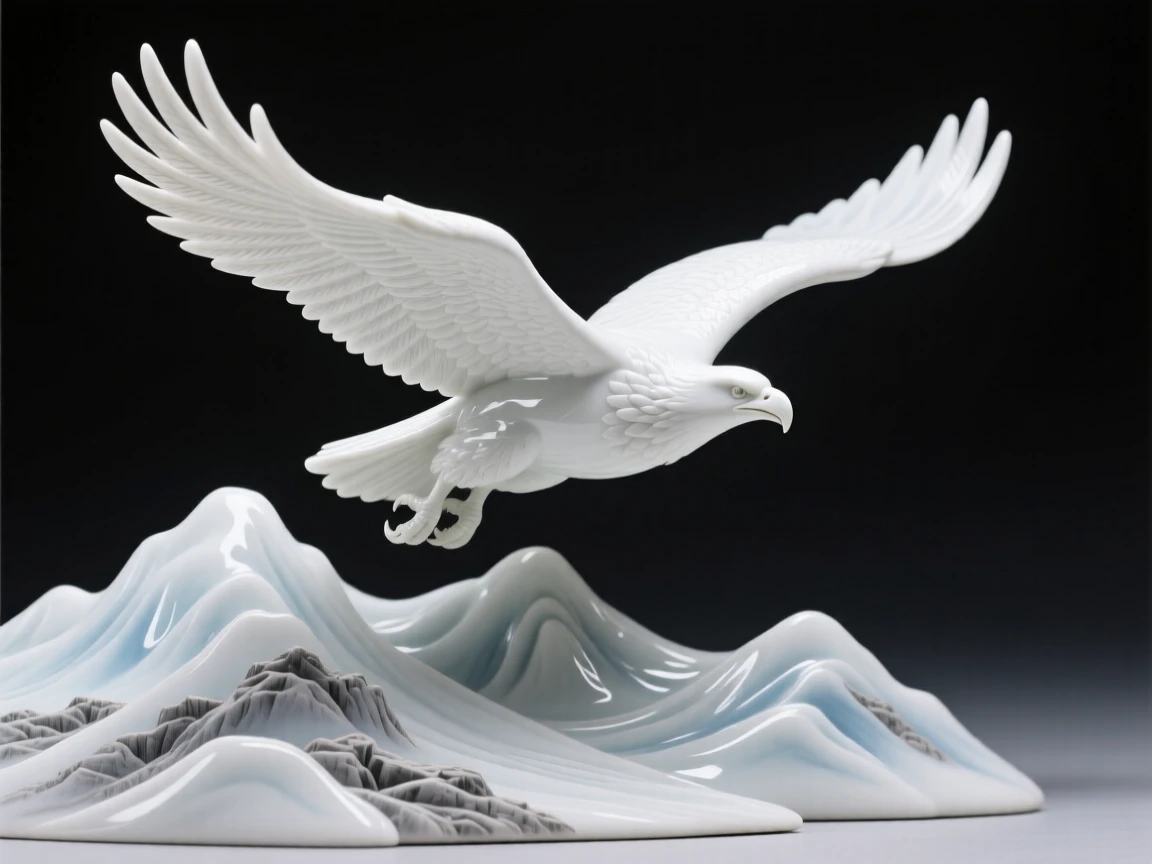 A majestic thunderbird soaring above a mountain range, an aura of quiet, ancient power surrounding it.