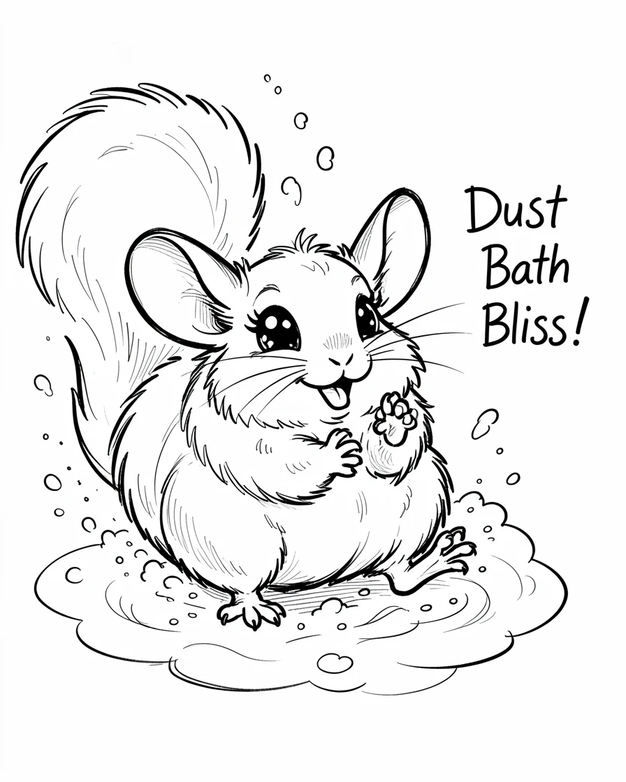 [Cute Animals & Pets] Adorable scene of a fluffy chinchilla taking a dust bath with pure joy, bursting with charm and playful energy