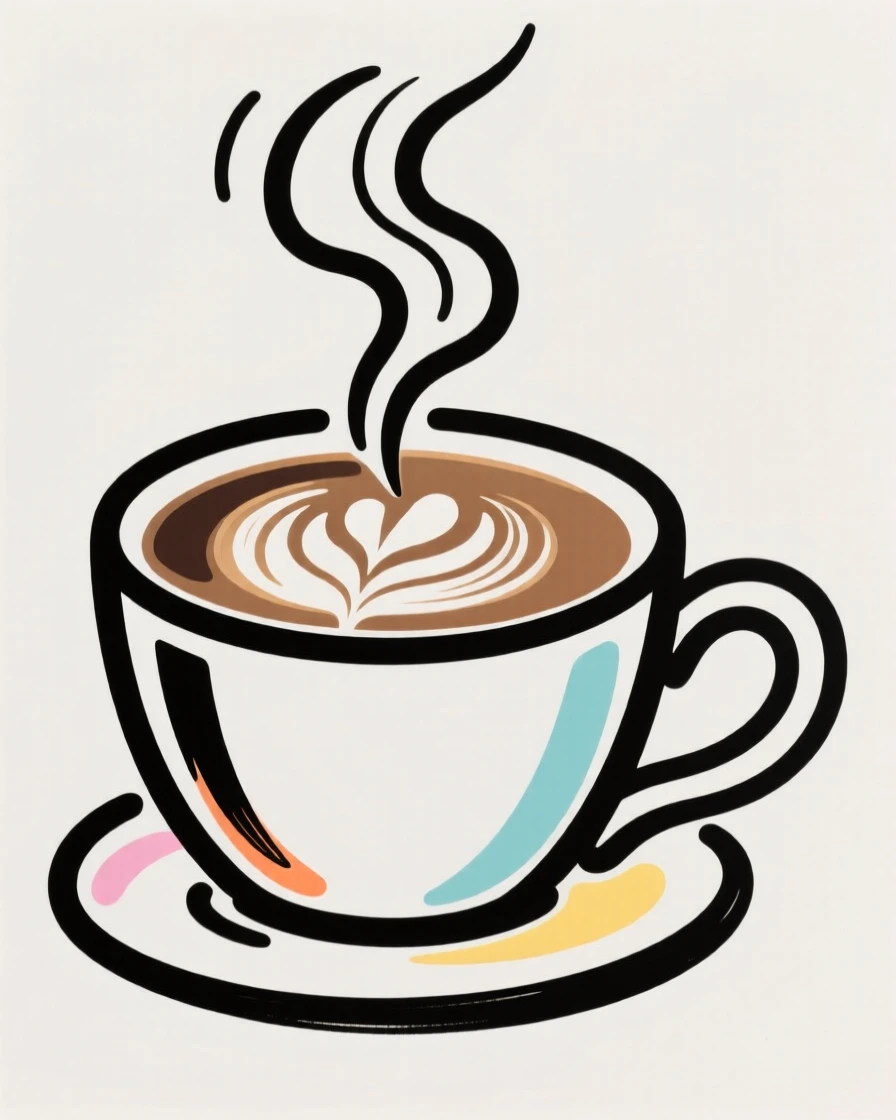 A cup of steaming coffee with delicate latte art on top.
