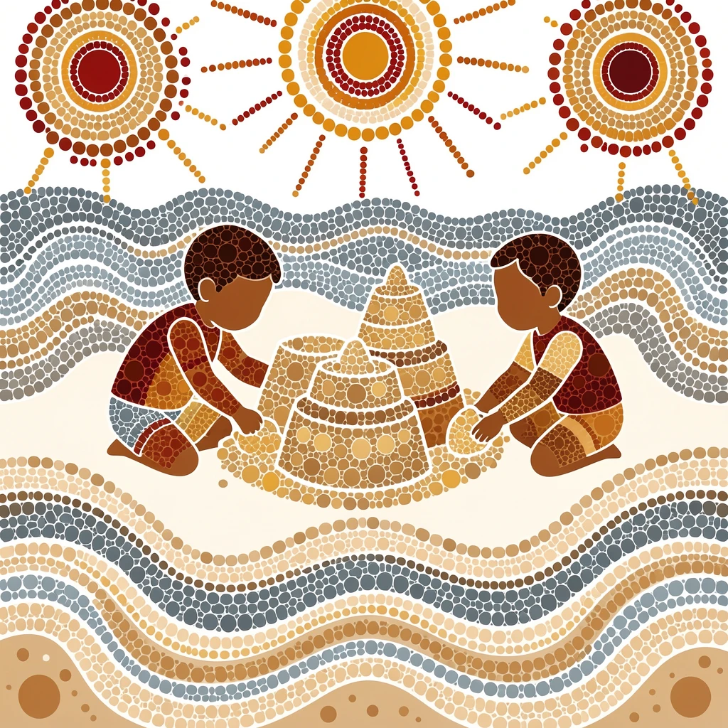 Children building sandcastles on a beach
