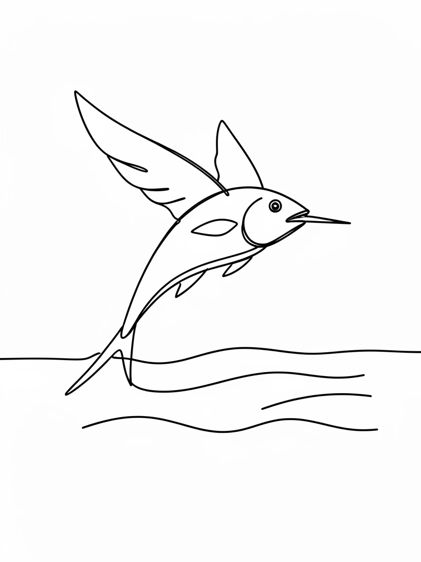 A flying fish leaping above the surface of the open ocean