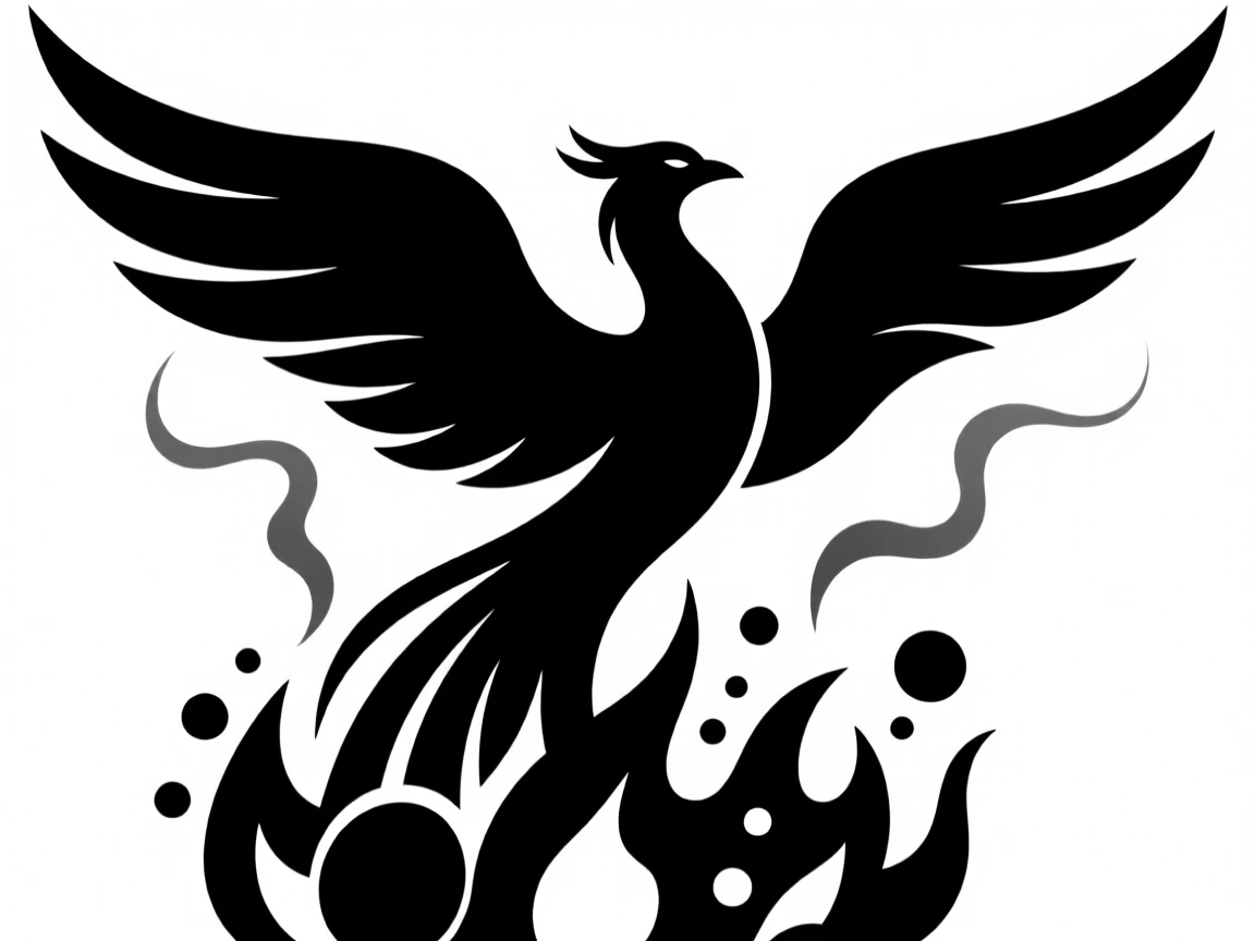 A phoenix rising from glowing embers.
