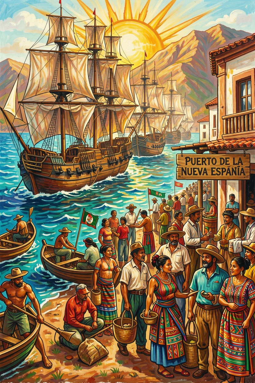 A view of colonial-era ships anchored in a harbor