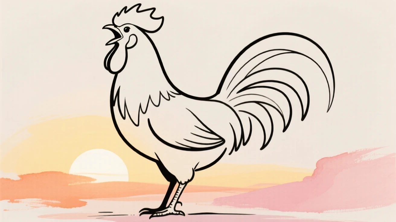 A rooster crowing at sunrise