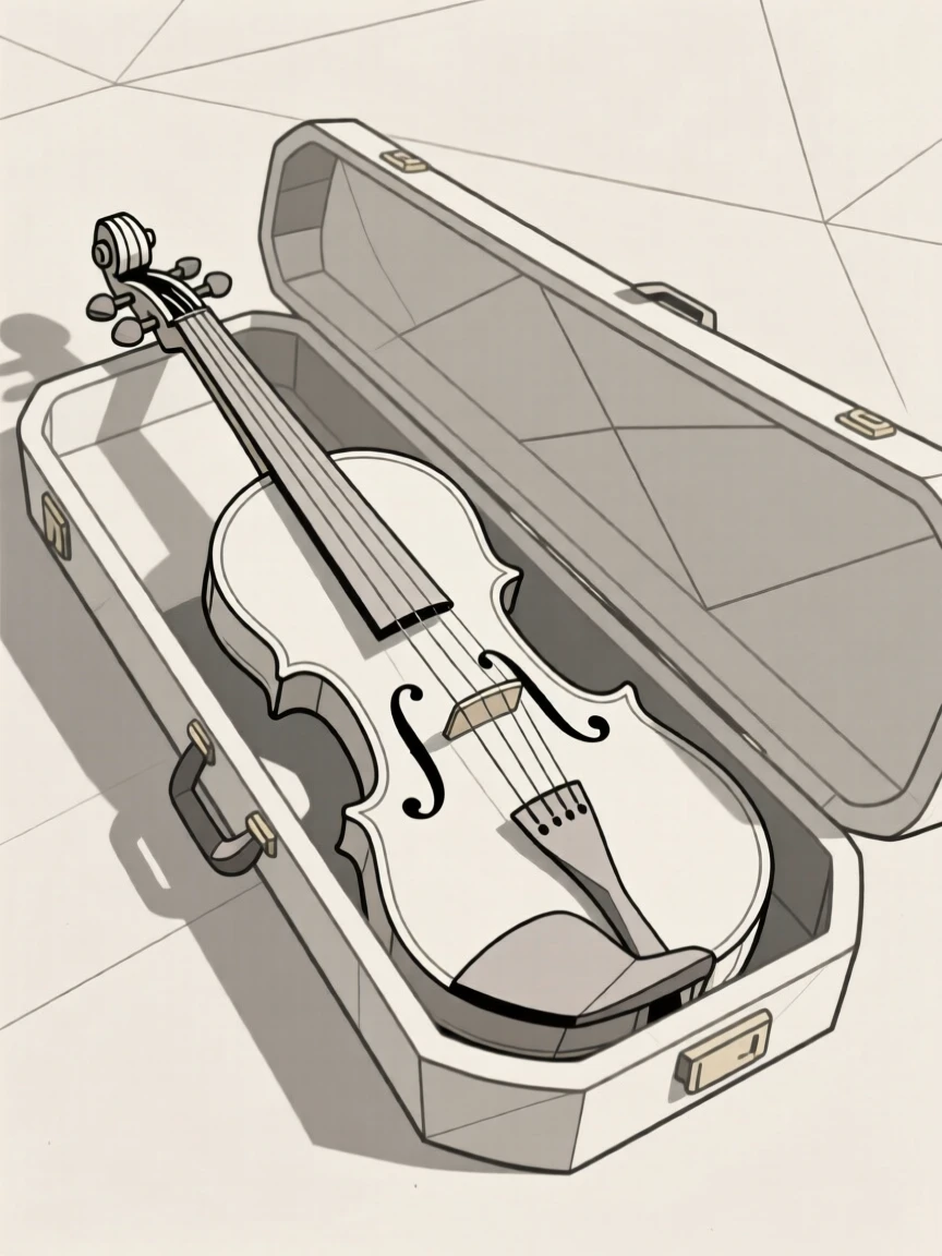 An antique violin resting in its open case