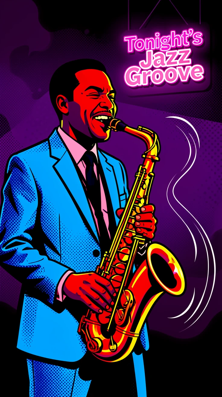 A jazz musician playing saxophone in a dimly lit club