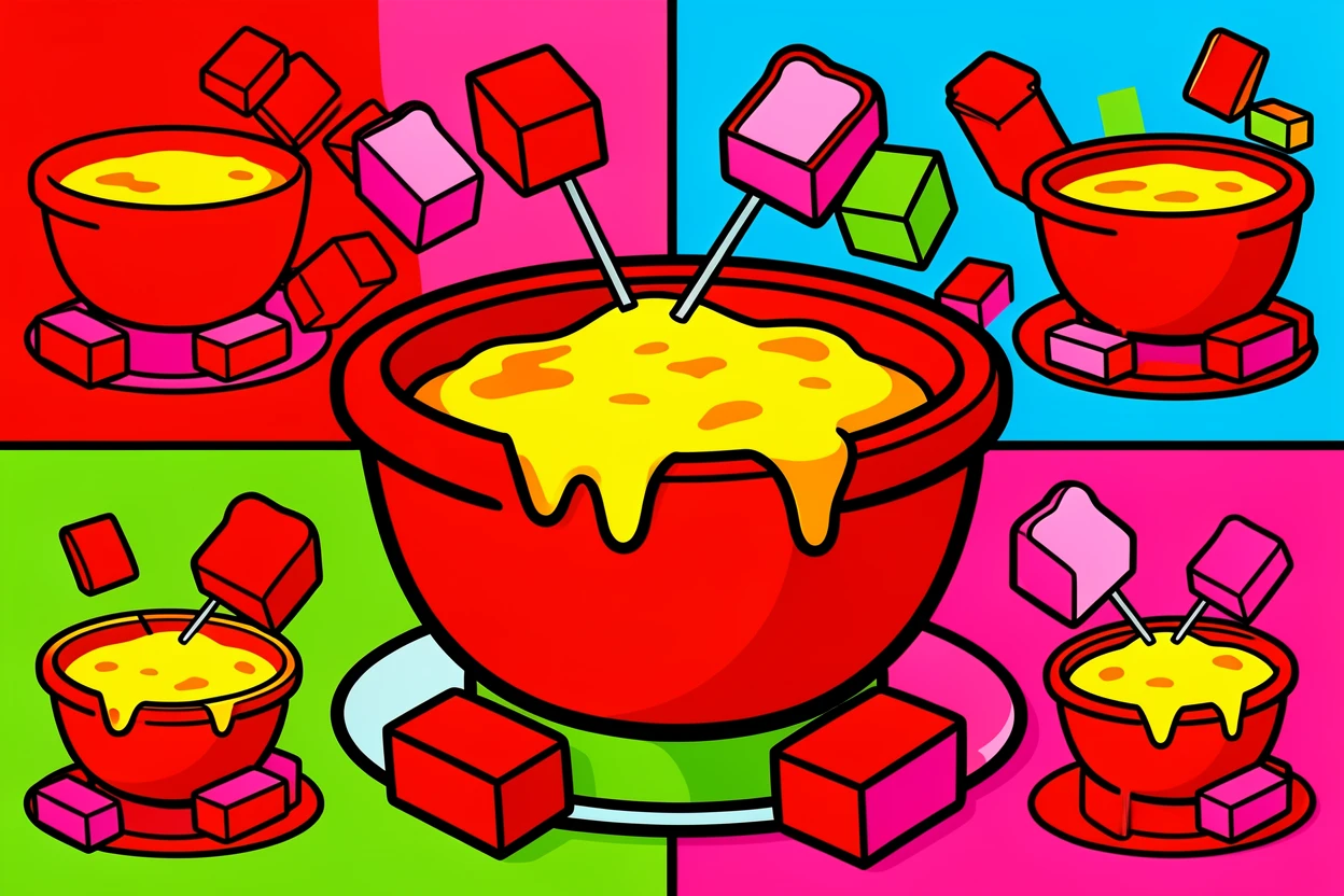Cheese fondue with dipping bread cubes