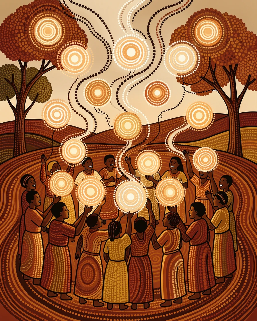 Villagers celebrating a lantern release festival