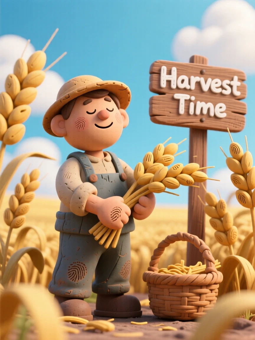 A farmer harvesting golden wheat beneath a wide summer sky