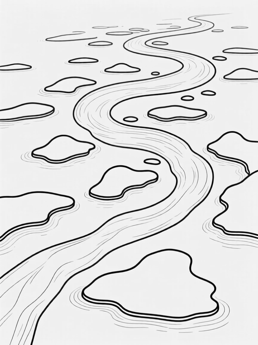 A wide river delta with scattered small islands
