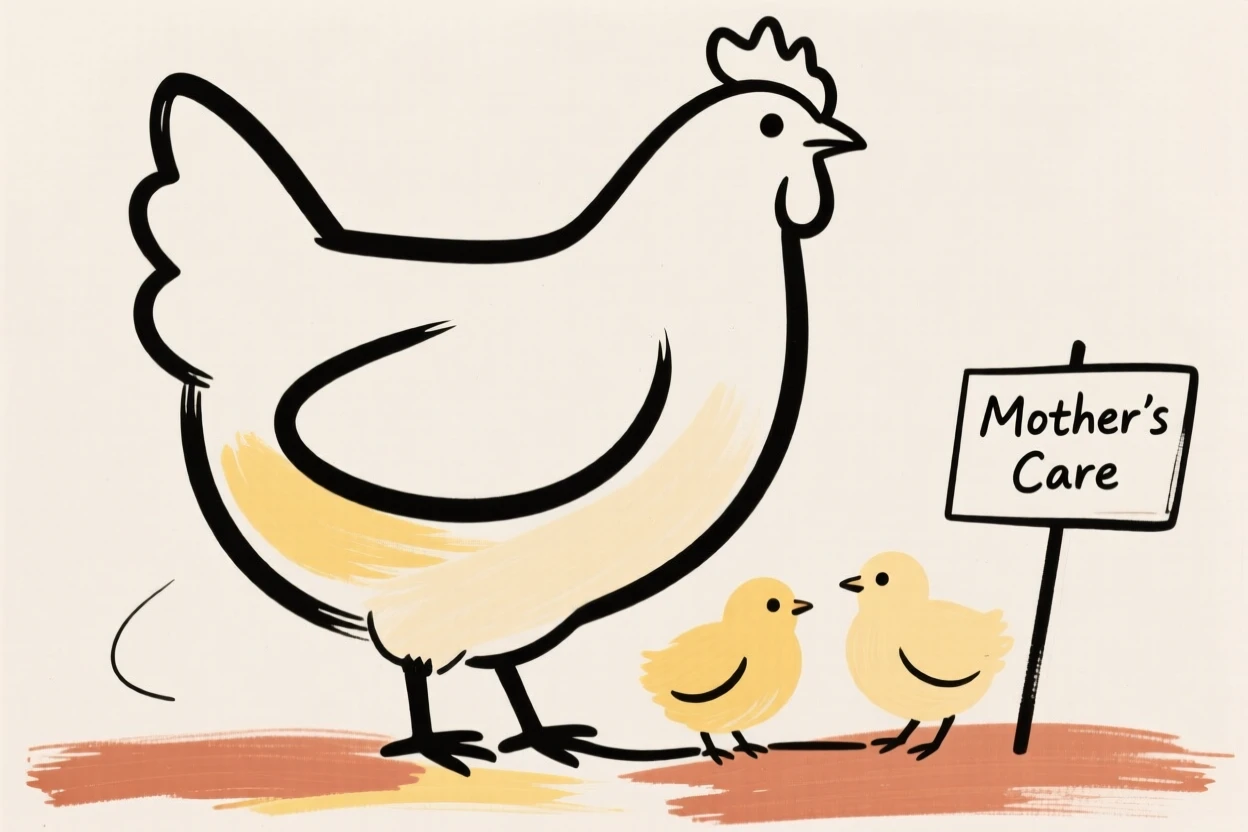 A hen with her chicks