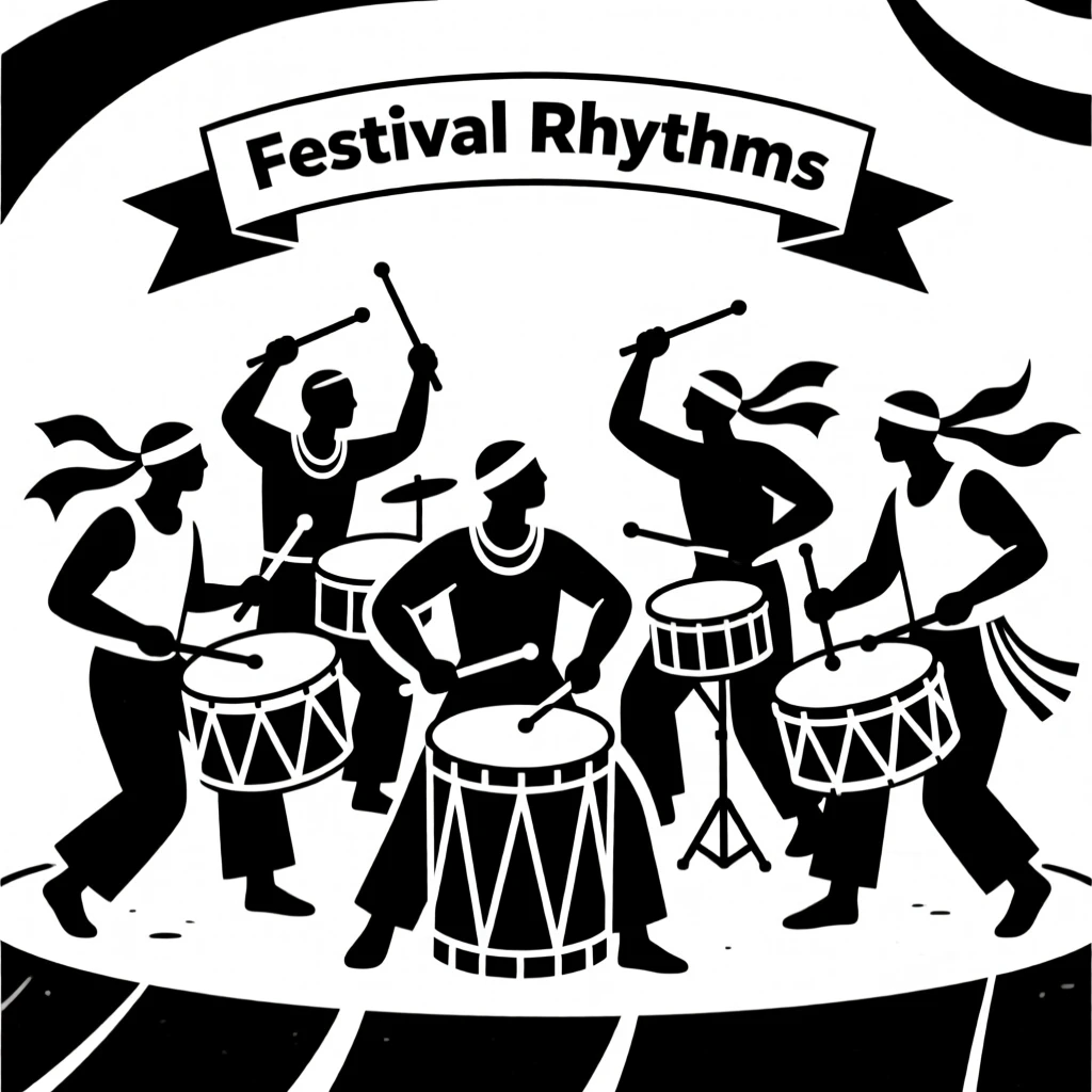 A group of drummers performing at a festival.