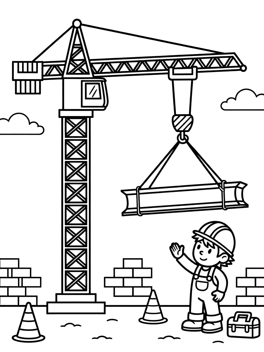 A construction crane lifting a steel beam into place