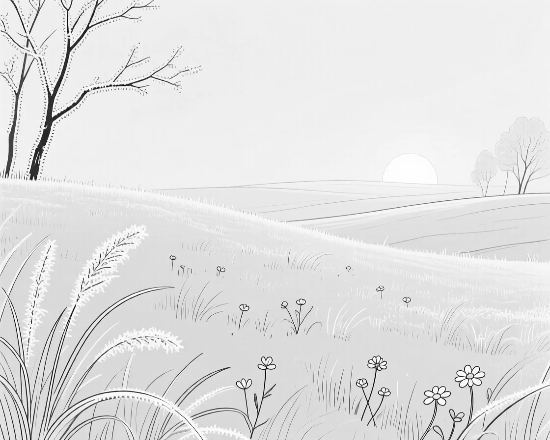 A frost-covered meadow at first light