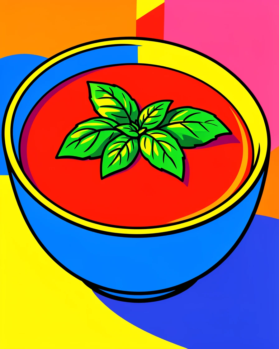 Bowl of tomato soup with fresh basil