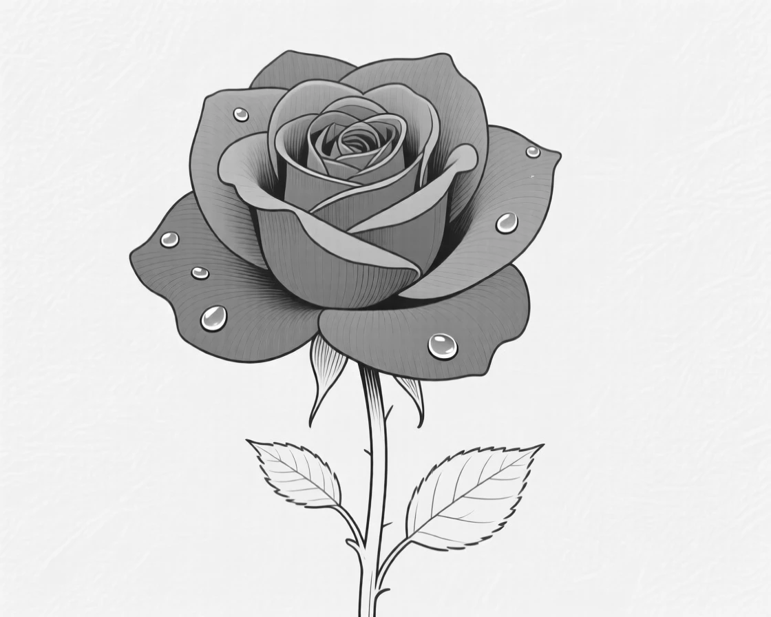 A single red rose in full bloom with dew drops on its petals