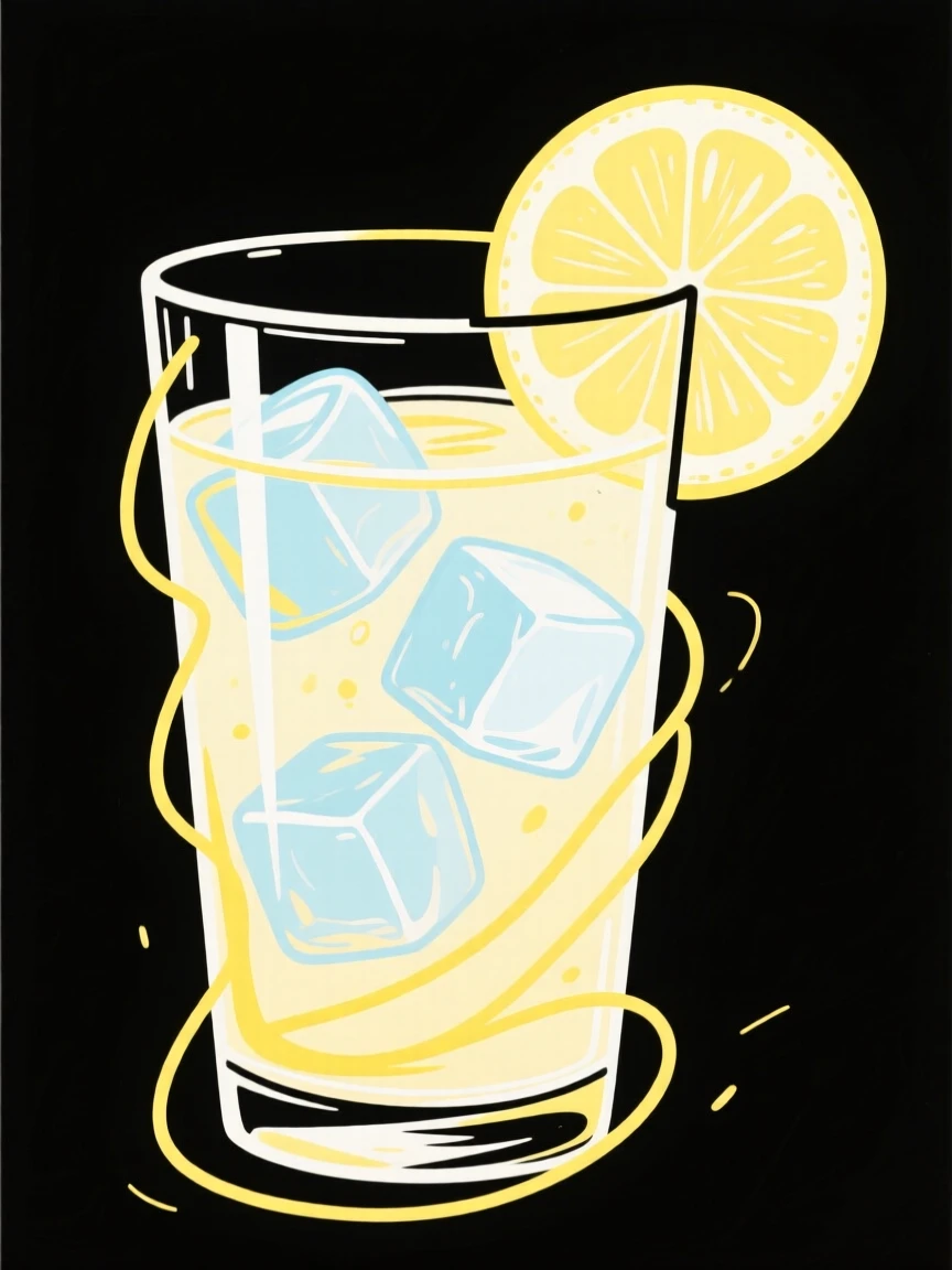 A glass of iced lemonade with a slice of lemon on the rim.