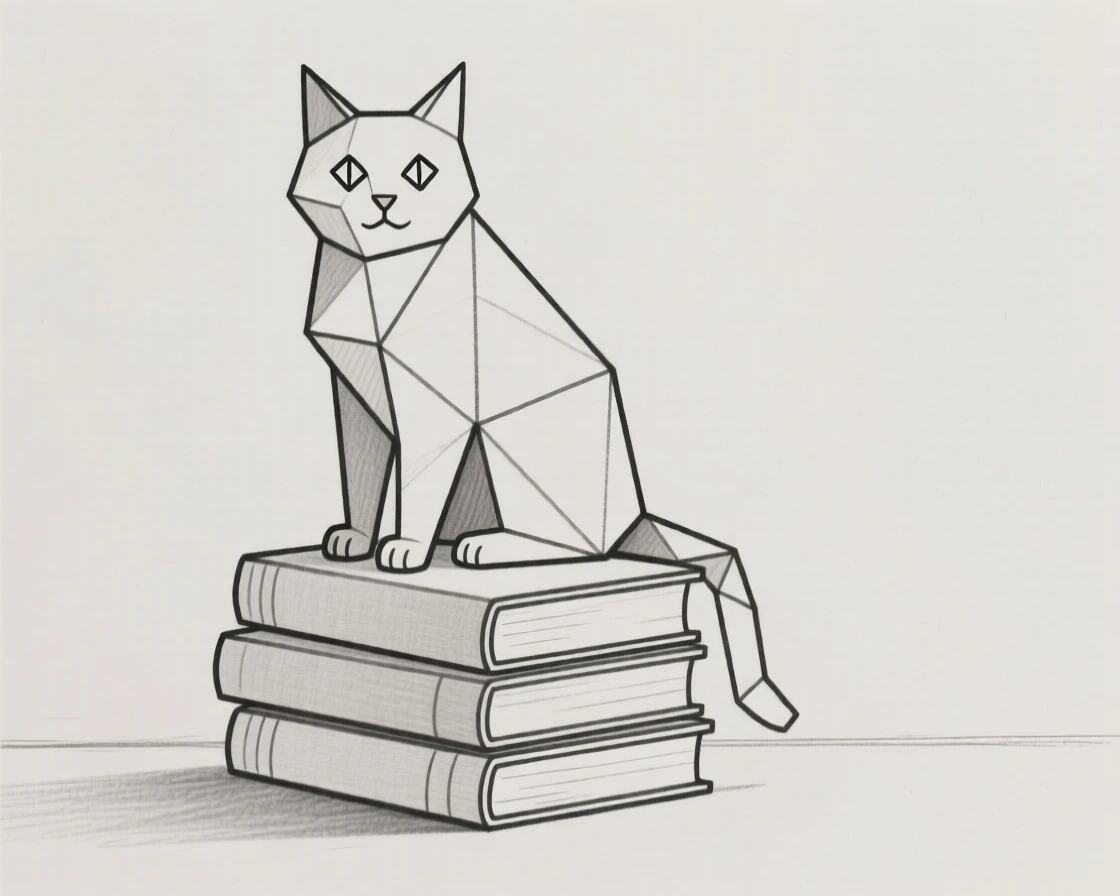 A cat sitting on a stack of books