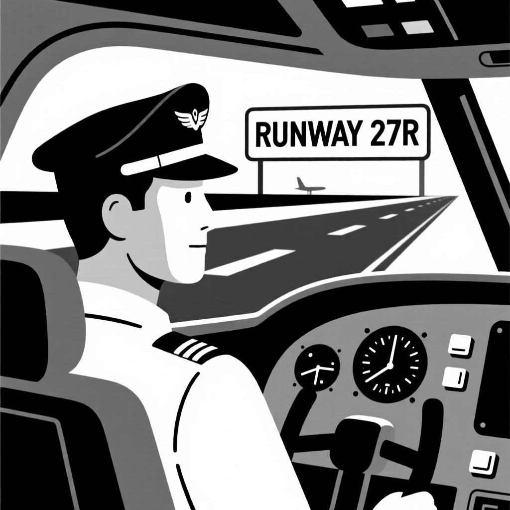 A pilot in the cockpit before takeoff.