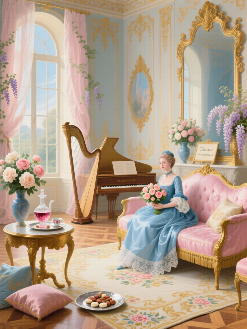 A grand salon prepared for a queen’s private musical evening  