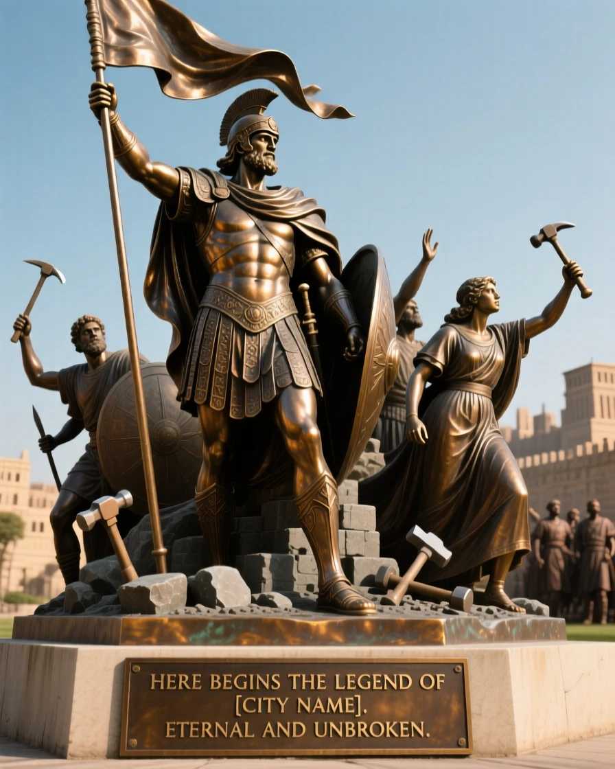 A legendary founding of an ancient city, with a strong sense of narrative and history, evoking legend and timeless drama