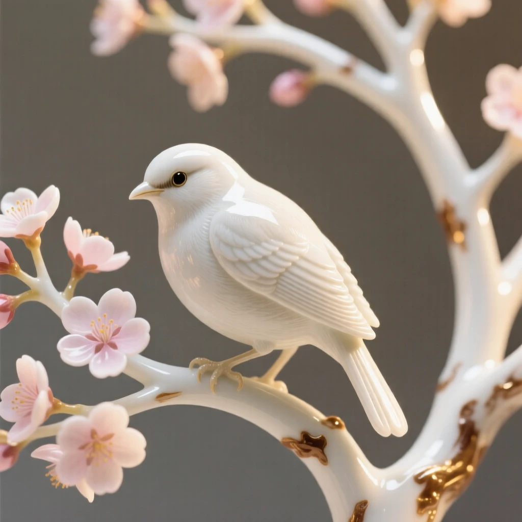 A delicate nightingale in a flowering cherry tree, preening delicately in golden light.