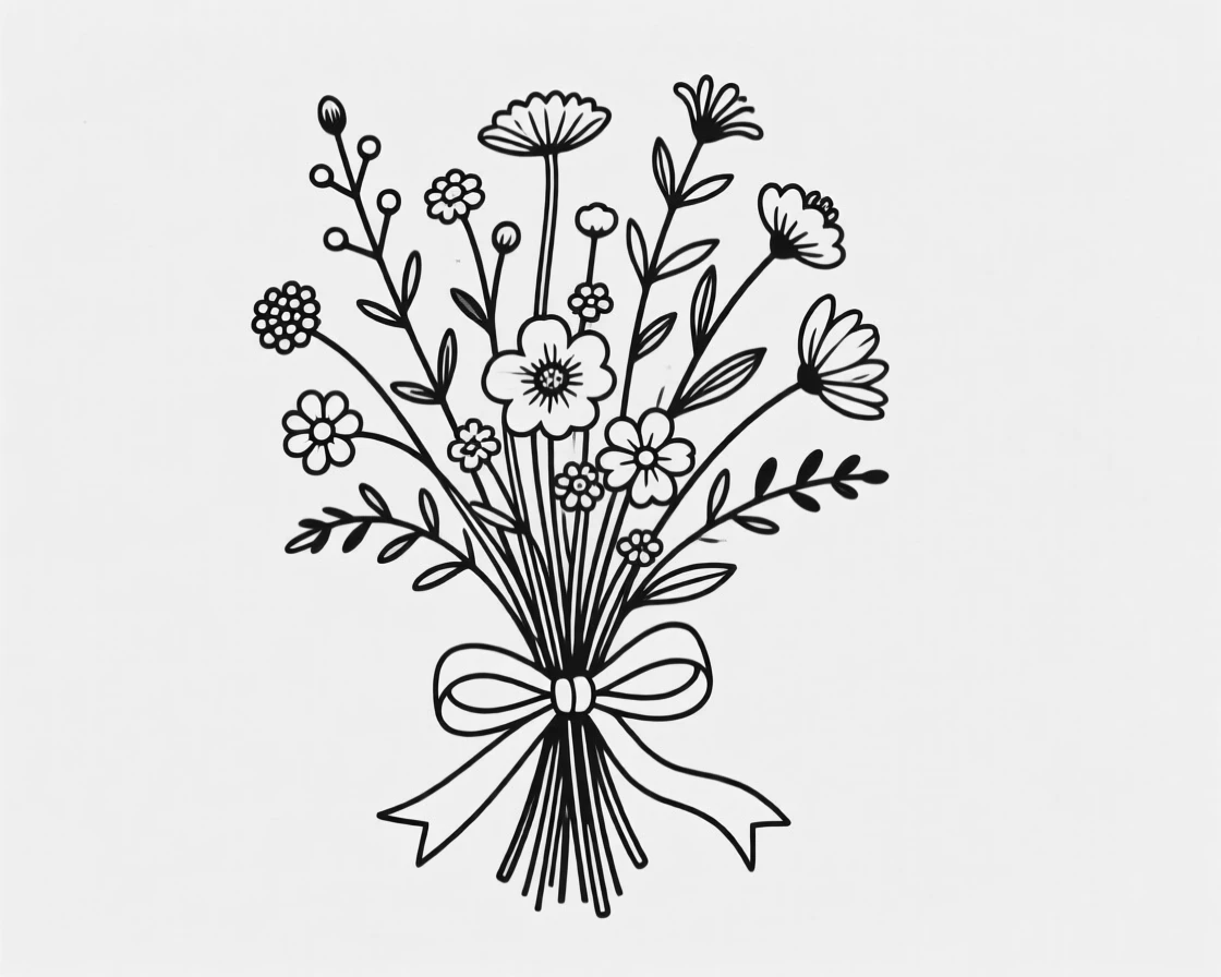 A bouquet of wildflowers tied with a ribbon