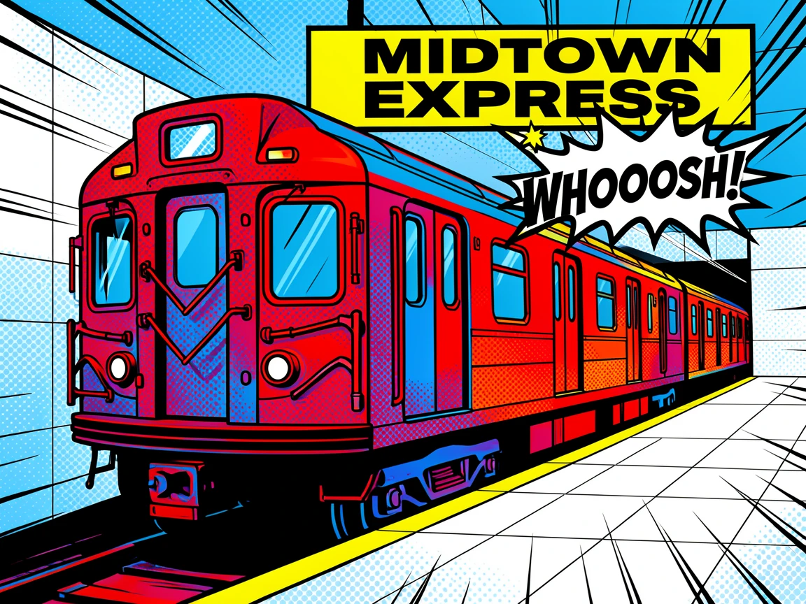 A vintage subway car pulling into a tiled underground station