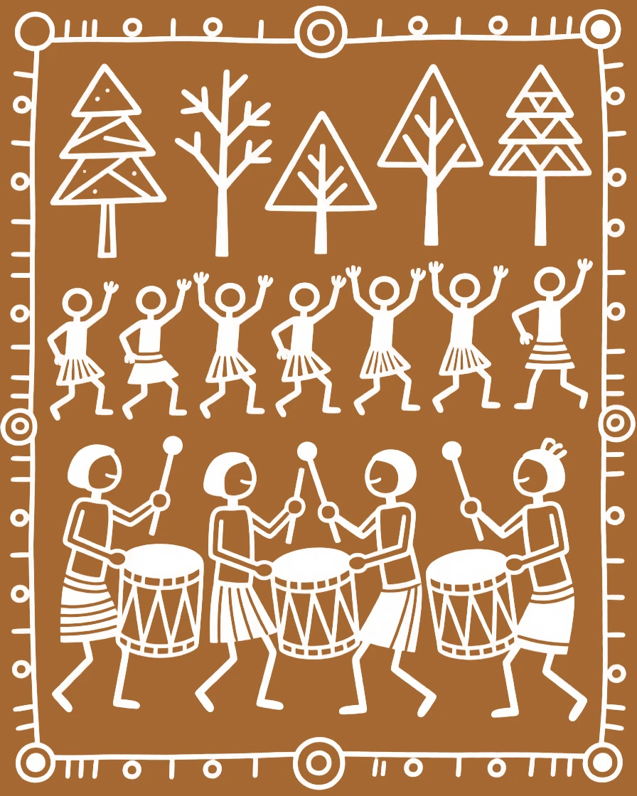 A tribal dance festival celebrated with drummers leading a joyful procession.
