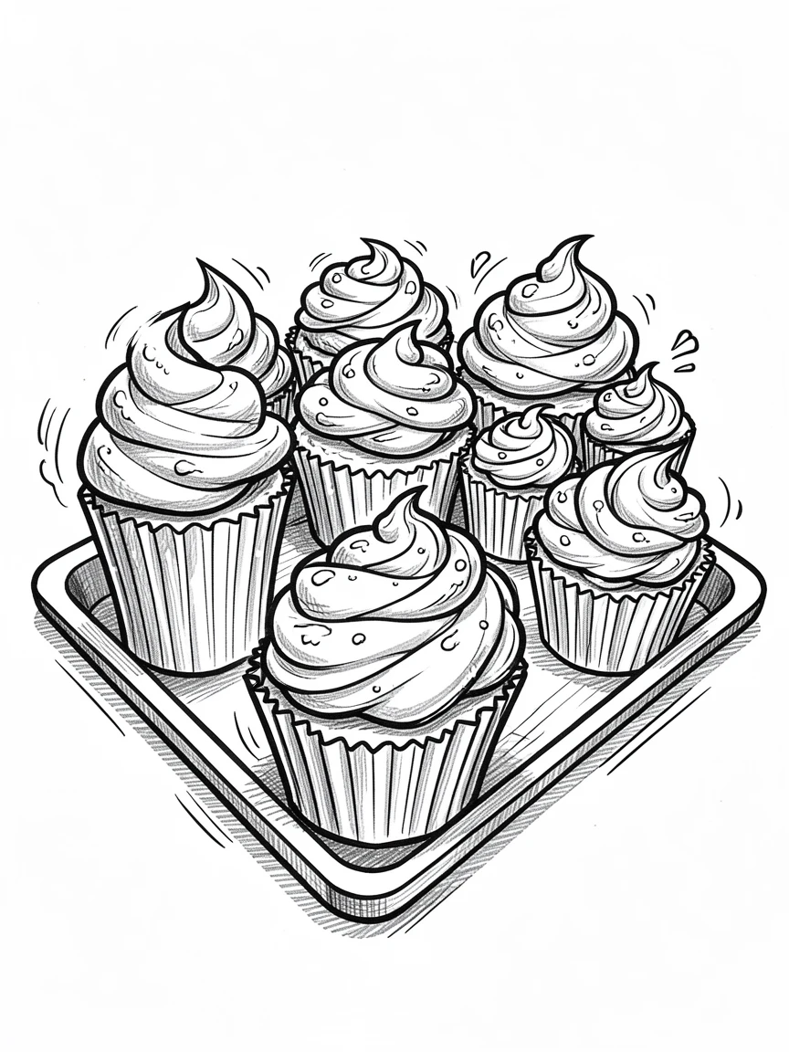 A tray of decorated cupcakes glazed and glistening.