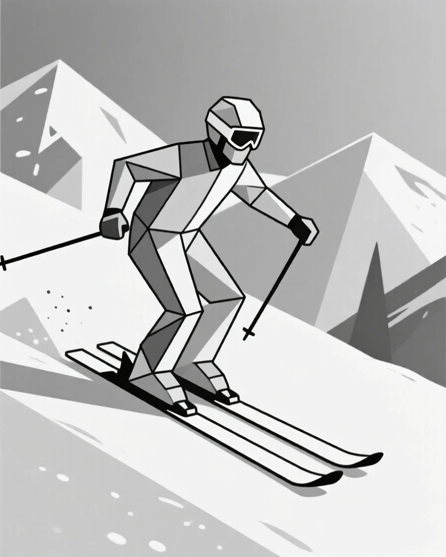 A skier carving down a snowy mountain slope