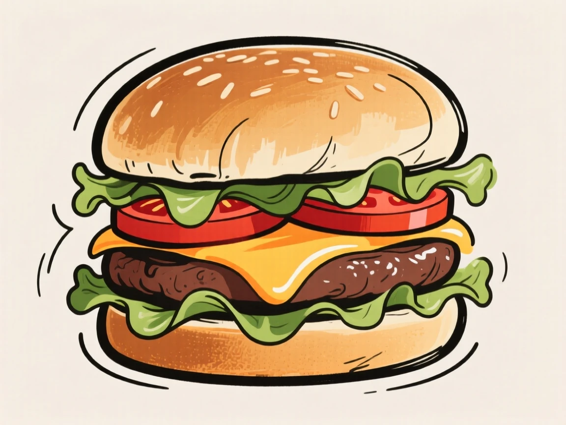 A juicy cheeseburger with lettuce and tomato stacked between toasted buns.
