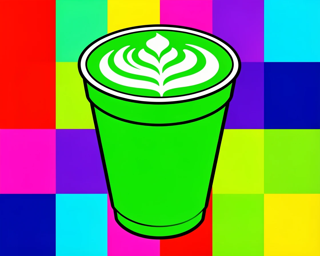 Bright green matcha latte with foam art