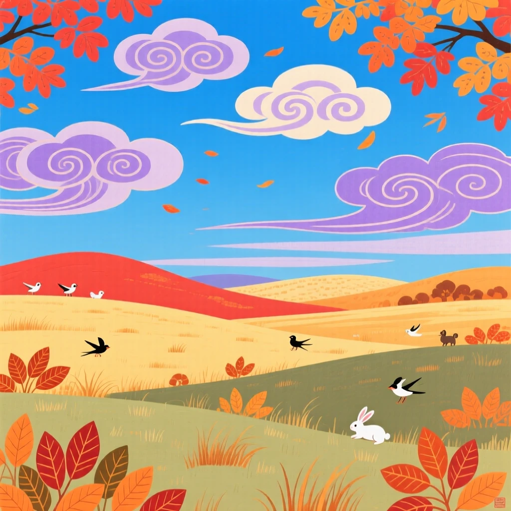 A wide open plain beneath a vast sky, in the deep colors of autumn.